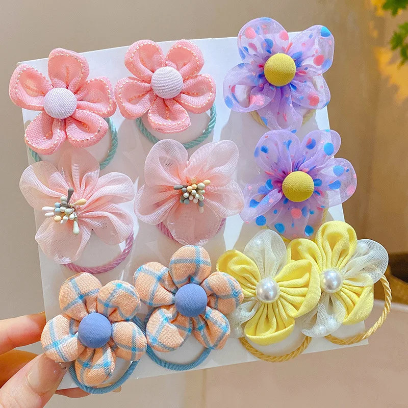 10Pcs 좋은 탄력, 아기 넥타이 머리띠, 공주 모자를 쓰고 있죠, 귀여운 소녀 탄성 밴드와 어린이 메쉬 꽃 머리 루프