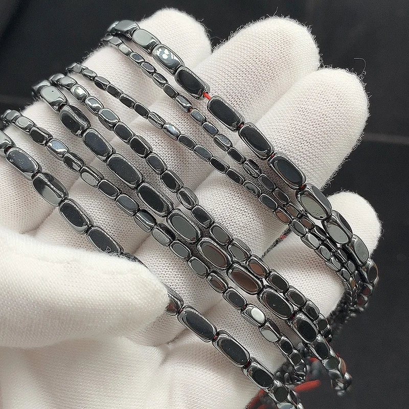 WLYeeS 필렛 직사각형 자연 검은 적철광 스톤 비즈 DIY 쥬얼리에 대한 사각형 느슨한 스페이서 비즈 목걸이 팔찌 만들기