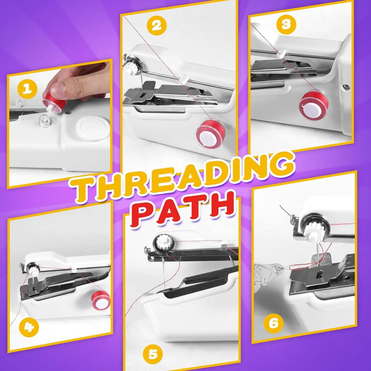 휴대용 미니 전기 재봉틀 바느질을위한 보빈이있는 휴대용 재봉틀 세공 홈 여행 재봉 액세서리