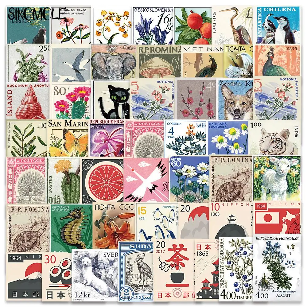 10/30/50PCS 만화 레트로 아트 스탬프 스티커 일본식 DIY 여행 수하물 기타 냉장고 노트북 낙서 스티커 아이 데칼