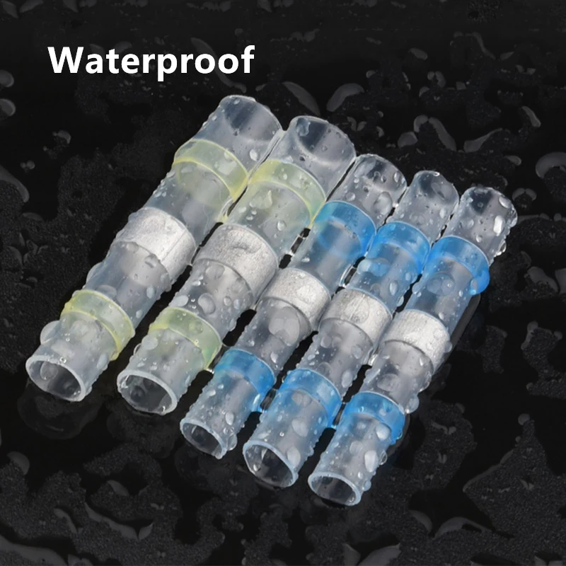 50/500Pcs 솔더 절연 전기 와이어 터미널 버트 스플 라이스 솔더 전기 커넥터 세트가있는 방수 열 수축 튜브