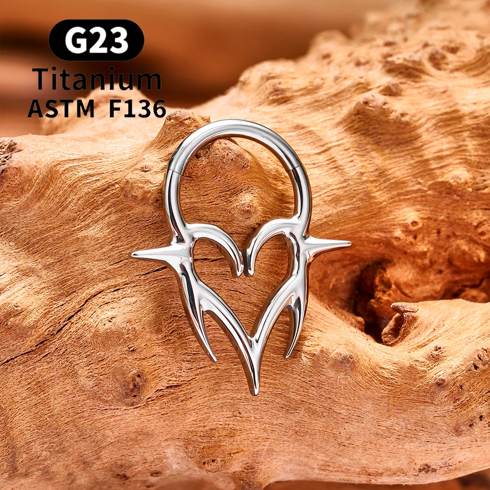 ASTM F136 G23 티타늄 피어싱 Septum 하트 코 링 16G 힌지 리모콘 Tragus 연골 헬릭스 귀걸이 펑크 바디 쥬얼리