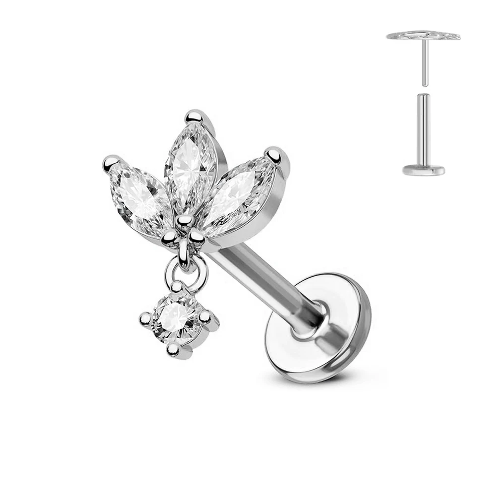 ASTM F136 G23 티타늄 꽃 나사없는 귀걸이 피어싱 꽃잎 잎 하트 나비 핀 Daith Conch Push in Labret Stud
