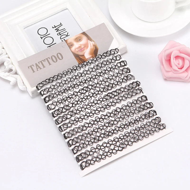 여자를 위한 JUCHAO 초커 문신 목걸이 여성을위한 고딕 초카 목걸이 탄성 할로우 펑크 주얼리 12 개/대