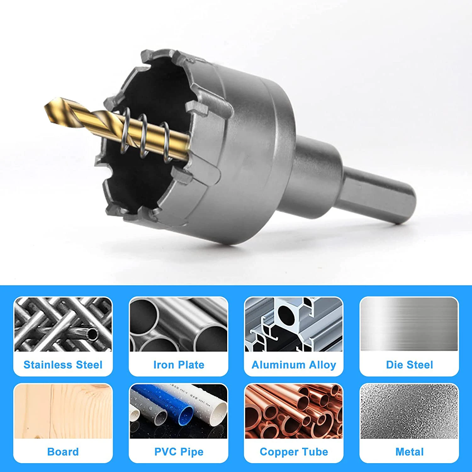 카바이드 팁 TCT 드릴 비트 홀 톱 세트, 스테인레스 스틸 금속 합금 드릴링용 홀 톱 커터, 1 개, 5A, 12-150mm