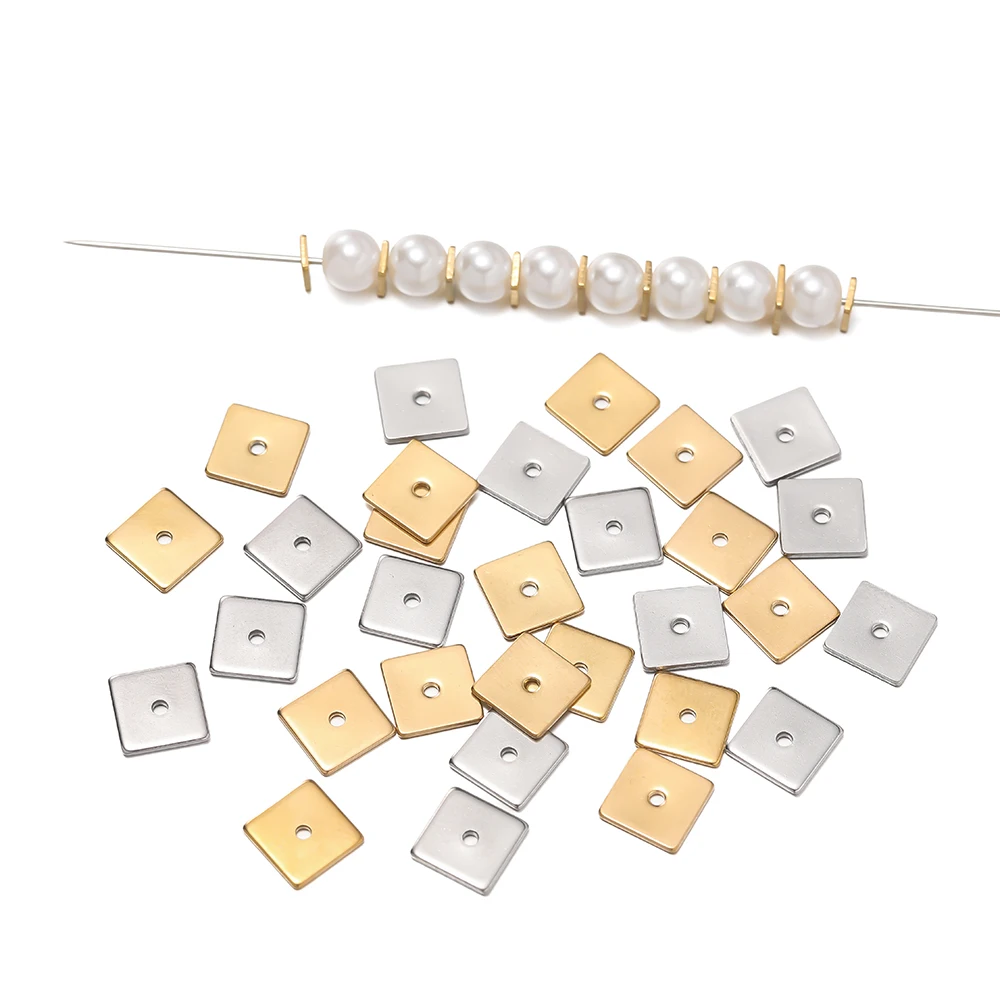 플랫 스퀘어 스페이서 비즈, 스테인리스 스틸 분리기 비즈, 팔찌 목걸이 쥬얼리 제작 액세서리, 4mm, 5mm, 6mm, 8mm, 로트 당 50 개 title=플랫 스퀘어 스페이서 비즈, 스테인리스 스틸 분리기 비즈, 팔찌 목걸이 쥬얼리 제작 액세서리, 4mm, 5mm, 6mm, 8mm, 로트 당 50 개 