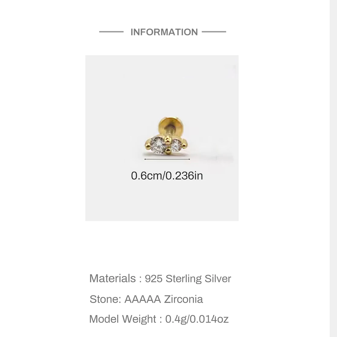 LENNIK 925 실버 골든 싱글 유럽과 미국의 세련된 심플 사이즈 지르콘 플랫 헤드 피어싱 귀걸이 여성용 선물
