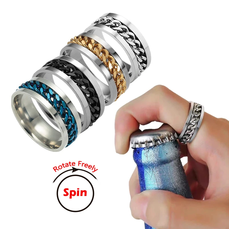 티타늄 강철 회전식 체인 커플 반지 불안 다기능 보석 패션 8mm Fidget Spinner Rings Power Sense Gifts