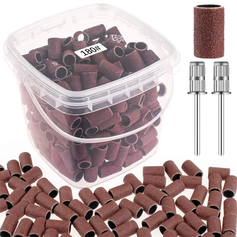 200pcs 네일 아트 샌딩 밴드 80 120 180 240 그릿 매니큐어 및 페디큐어 액세서리 용 2Pcs 네일 드릴 비트 포함