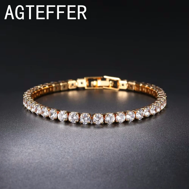 925 스털링 실버 테니스 팔찌 여성을위한 2/4mm 큐빅 지르코니아 손에 남성 크리스탈 체인 힙합 streetwear 쥬얼리