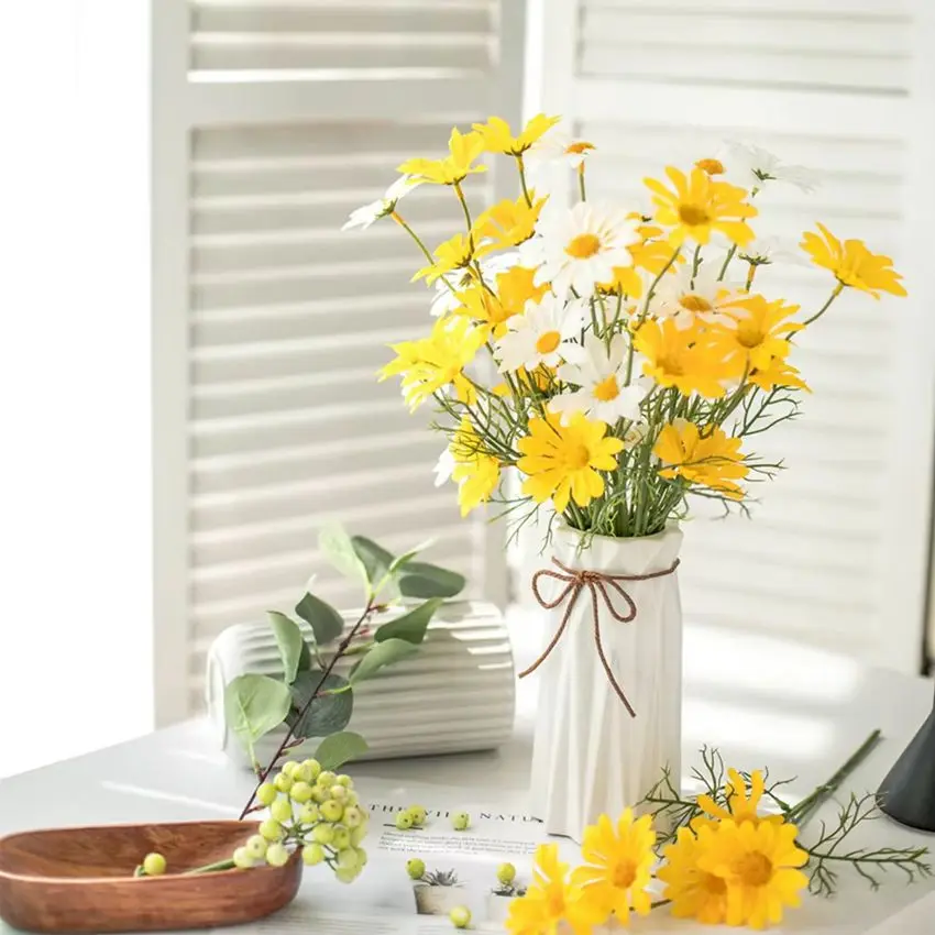 인공 꽃 실크 데이지 저렴한 신부 부케 축제 홈 웨딩 가든 테이블 데코라티 DIY 선물 무대 공장 액세서리