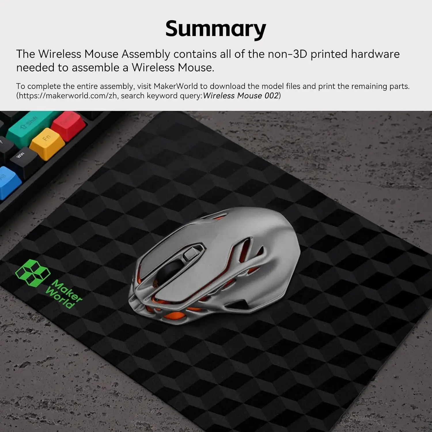 Bambu Lab 키트 MH002 3D 프린팅 무선 마우스 구성품 키트 업그레이드 -002 DIY 창의 모델 조명 램프 led 001에 적합