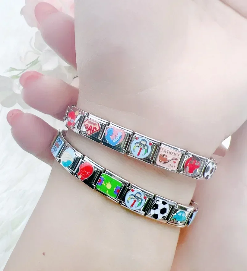 새로운 오리지널 아버지의 날 선물 이탈리아 매력 링크 맞는 9mm 모듈 형 팔찌 스테인레스 스틸 쥬얼리 만들기