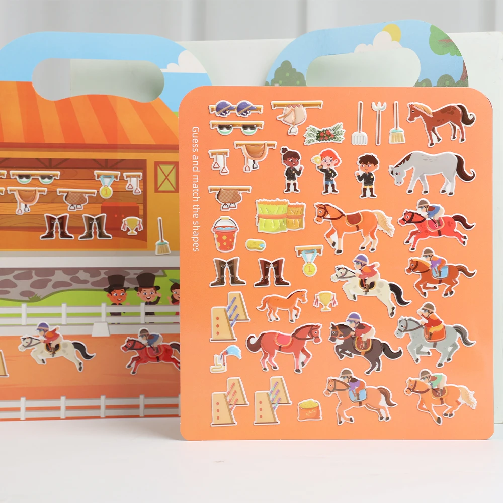 어린이 DIY 스티커 책 거품 장면 스티커 젤리 붙여 넣기 장난감 어린이 휴대용 재사용 가능한 조용한 바쁜 붙여 넣기 책