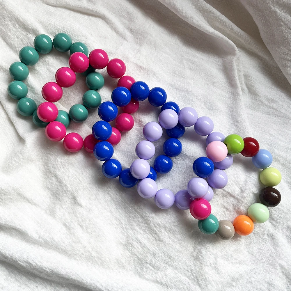 귀여운 달콤한 다채로운 아크릴 큰 구슬 Chunky 팔찌 형광 손 페르시 간단한 Bangles 여름 봄 쥬얼리 액세서리