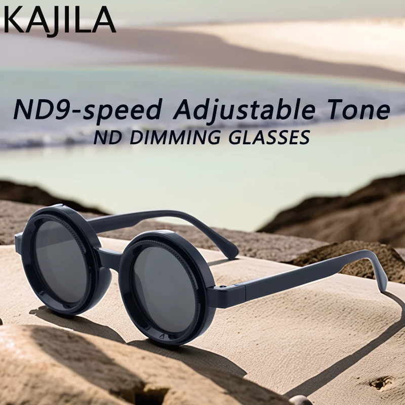 편광 된 작은 프레임 라운드 Steampunk ND9 조정 가능한 디밍 선글라스 남자 낚시 운전 UV400에 대 한 빛 감소 태양 안경