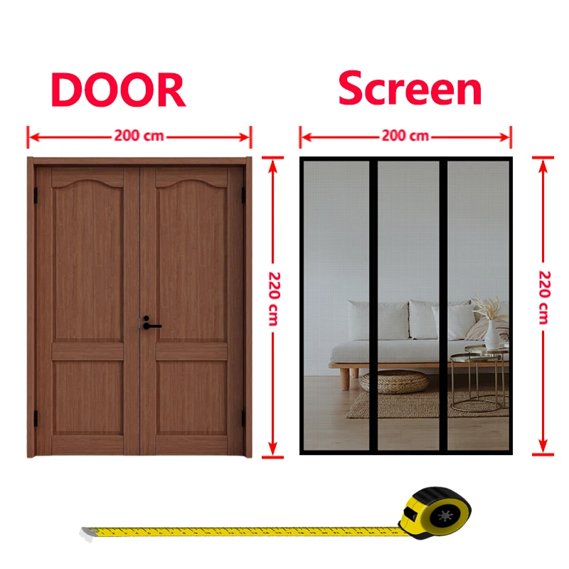 검은 자기 문 스크린 모기장 사용자 정의 크기 보이지 않는 메쉬 여름 곤충 증거 그물 자동 폐쇄 문 커튼