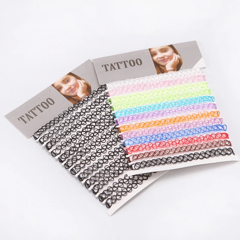 여자를 위한 JUCHAO 초커 문신 목걸이 여성을위한 고딕 초카 목걸이 탄성 할로우 펑크 주얼리 12 개/대