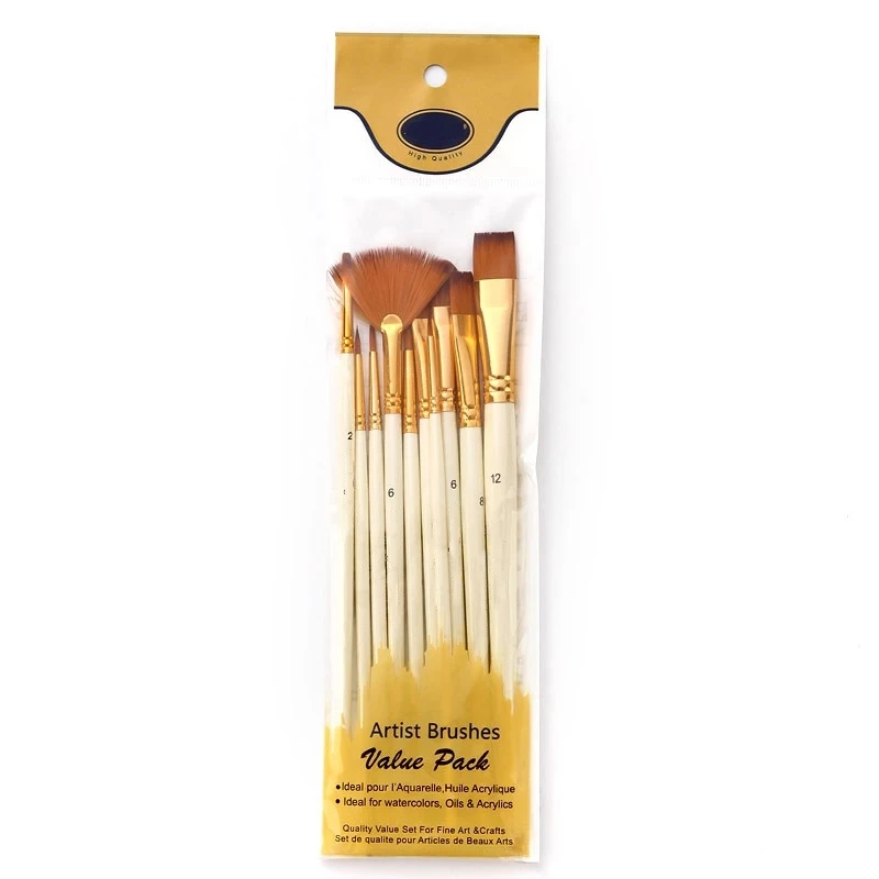 10Pcs 페인트 브러쉬 세트 아크릴 그림에 대 한 나일론 헤어 브러시 오일 수채화 페인트 DIY 아이 학생 예술적 브러시 미술 용품