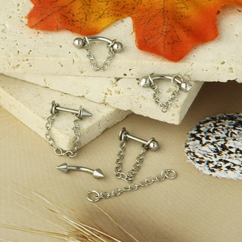 펑크 스타일 스테인레스 스틸 체인 립 스터드 분리형 피어싱 애슐리 연골 스터드 귀걸이 매일 착용 선물을위한 바디 쥬얼리