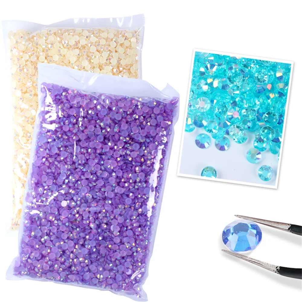 대량 도매 젤리 컬러 AB 투명 AB 2mm,3mm,4mm,5mm,6mm 패싯 플랫백 수지 라인스톤 네일 아트 의류 장식