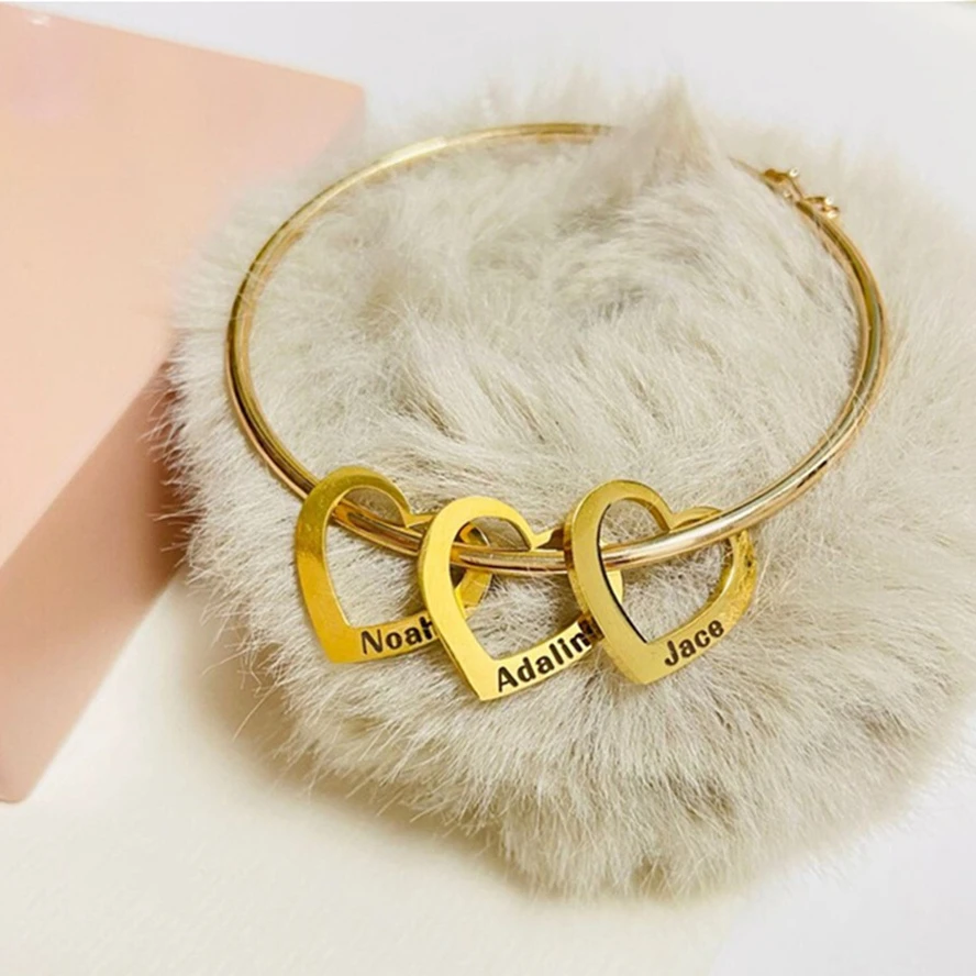 여성을위한 맞춤형 조각 이름 하트 펜던트 Bangles 맞춤형 스테인레스 스틸 팔찌 쥬얼리 여자 친구 생일 선물