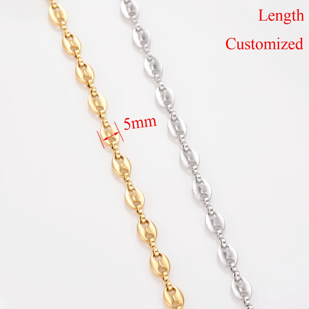 1 조각 스테인레스 스틸 힙합 커피 콩 체인 목걸이 돼지 코 체인 팔찌 펑크 목걸이