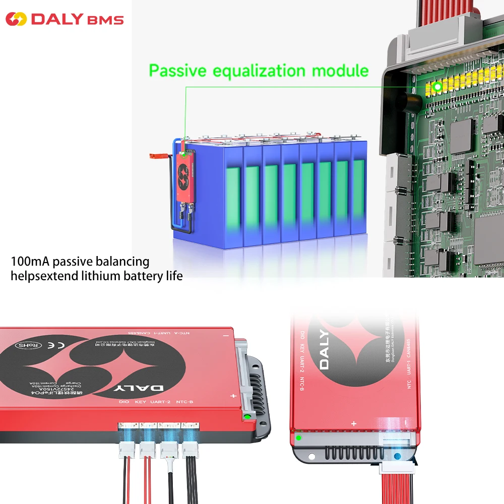 Daly BMS 스마트 BMS LiFePo4 4S 12V BMS 8S 24S 72V 48V 16S 40A 60A 100A 150A 200A 250A 300A 3.7V 리튬 이온 BMS 7S 13S 14S 3.2V BMS