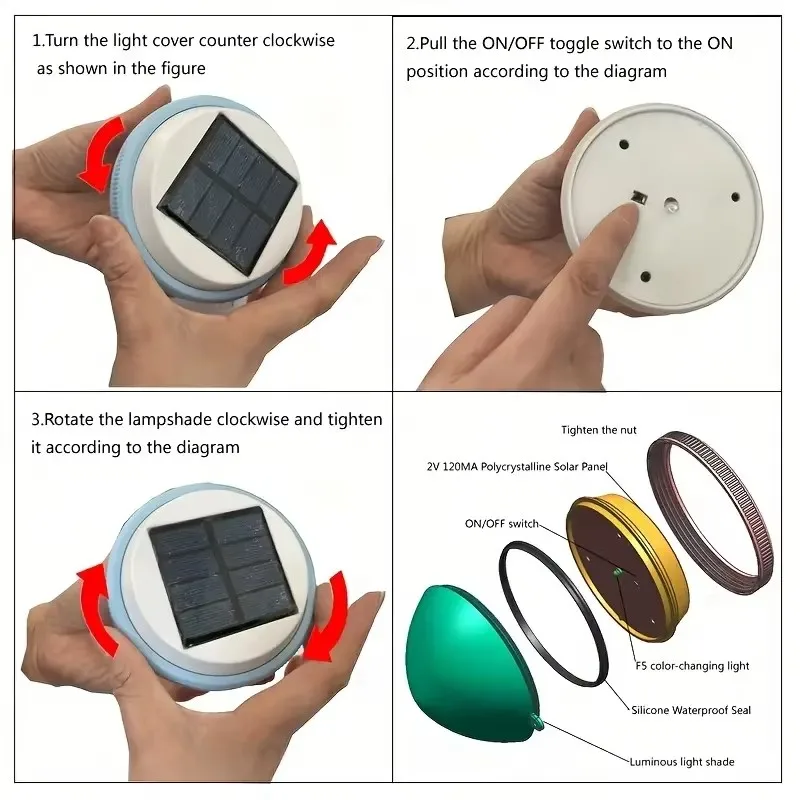 태양광 플로팅 풀 조명, 야간 LED 자동 조명, 주간 자동 충전 및 조명 끄기, 다채로운 d