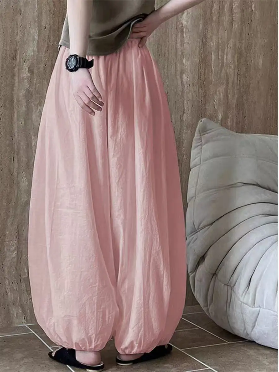 여성 미니멀리스트 솔리드 오버 사이즈 블루머 2025 뉴 여름 힙합 와이드 레그 팬츠 포켓이있는 통기성 편안한 크로스 바지