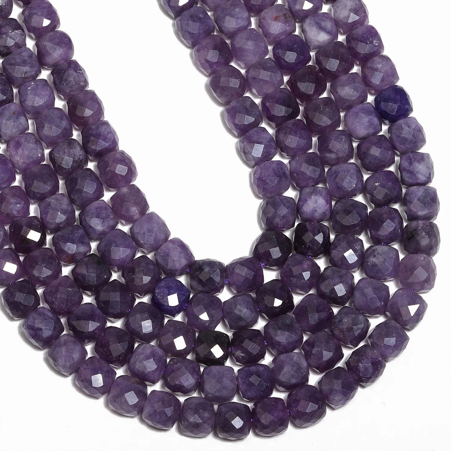 천연 자수정 비즈 7-8mm면 처리 된 사각형 큐브 기하학적 모양 느슨한 비즈 보석 만들기 Diy 액세서리