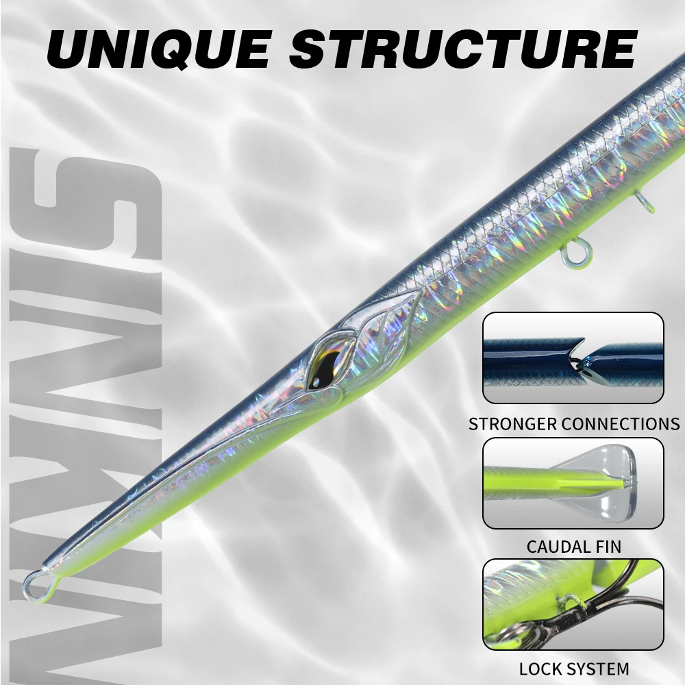 Hunthouse 255 관절 연필 낚시 미끼 255mm/30.6g 3 섹션 미끼 싱킹 Swimbait 바닷물 인공 Seabass 태클