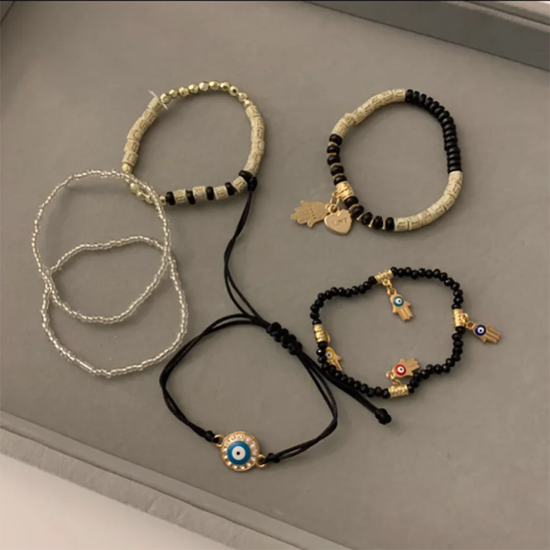 빈티지 보헤미아 여성을위한 다층 탄성 페르시 팔찌 세트 악마의 눈 비즈 조합 수제 팔찌 쥬얼리 선물