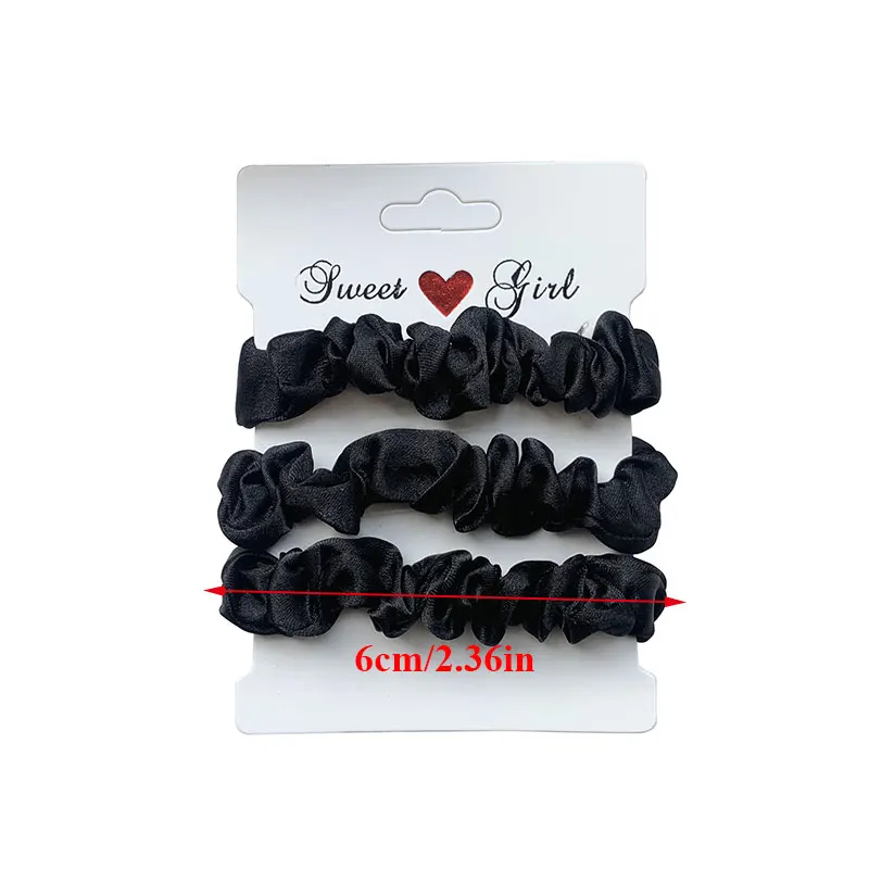 실크 새틴 작은 스크런치 세트, 단색 플리츠, 스크런치 탄성 헤어 타이 포니테일 홀더, 여성용 헤어 액세서리, 3PCs
