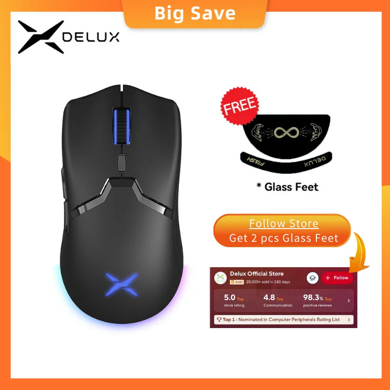 Delux M800PRO PAW3395 무선 게임용 마우스 RGB 라이트 26000DPI PC 노트북 게이머 용 유선 프로그래밍 가능한 인체 공학적 충전식 마우스 title=Delux M800PRO PAW3395 무선 게임용 마우스 RGB 라이트 26000DPI PC 노트북 게이머 용 유선 프로그래밍 가능한 인체 공학적 충전식 마우스 