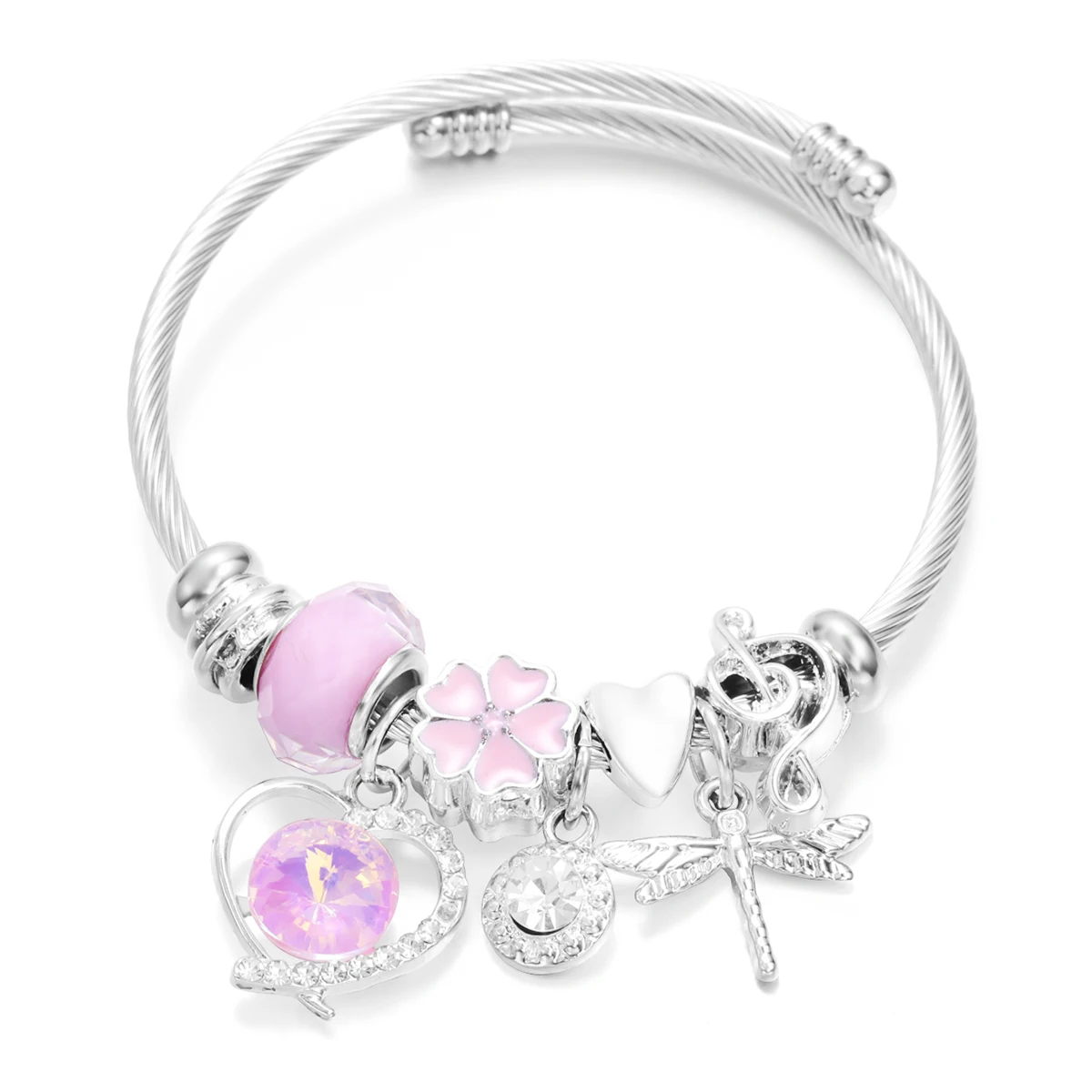 새로운 트렌디 한 라인 석 잠자리 크리스탈 페르시 펜던트 팔찌 스테인레스 스틸 4 색 클로저 Bangles 여성 팔찌 쥬얼리
