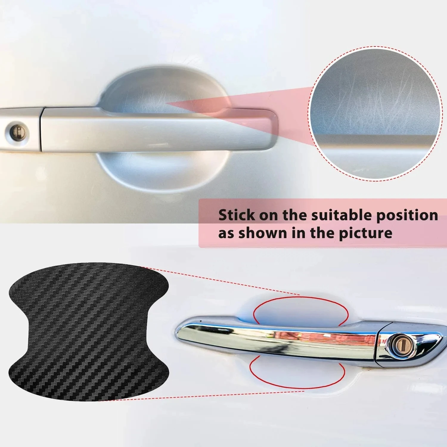 4 개/대 자동차 도어 스티커 탄소 섬유 흠집 방지 커버 자동 핸들 보호 필름 외부 스타일링 액세서리