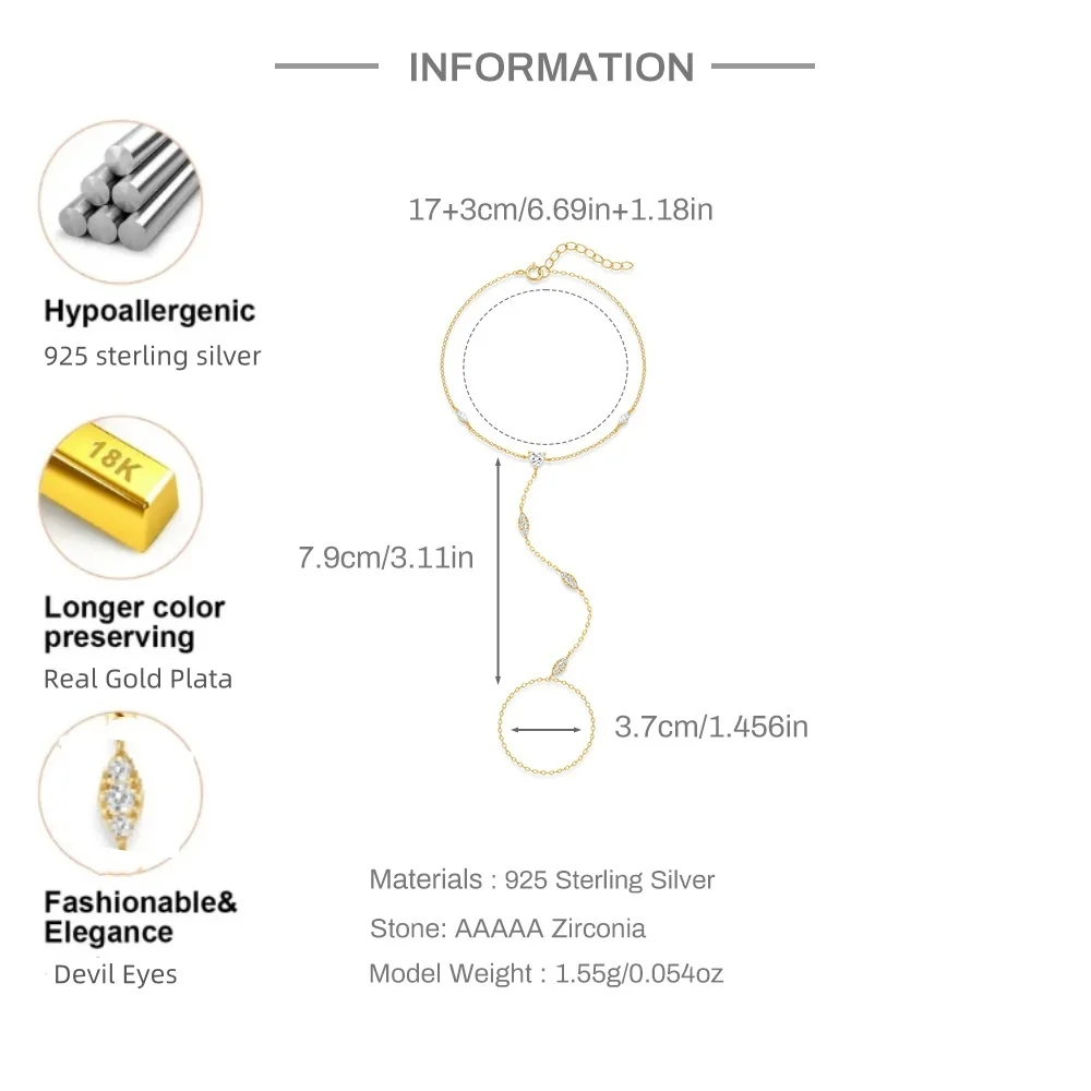 ROXI 925 스털링 실버 하트/스타 지르콘 팔찌 여성을위한 손가락 디자인 핸드 체인 액세서리 파티 보석 선물