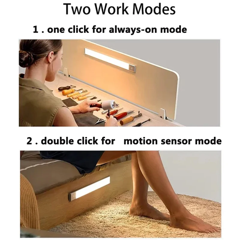 캐비닛 램프 아래 PIR 모션 센서 LED 디밍이 가능한 충전식 야간 조명 계단 옷장 룸 통로 튜브 바 감지기 전구