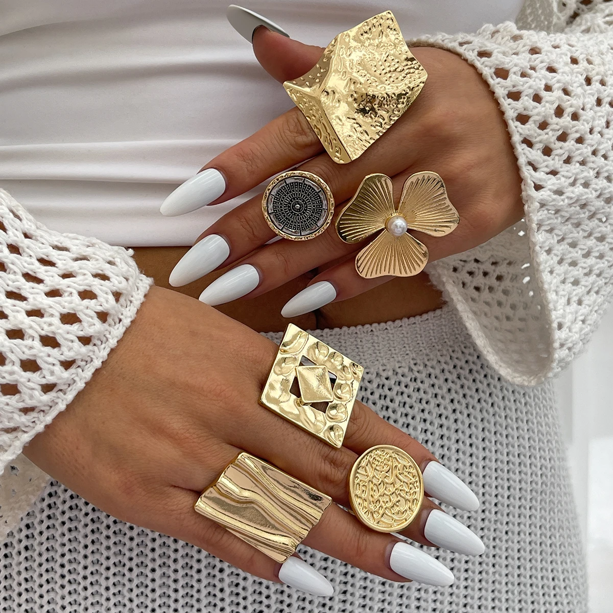 SHIXIN 여성을위한 크리 에이 티브 불규칙한 기하학적 인 사각형 라운드 오픈 반지 힙합 골드 컬러 조절 링 손가락 쥬얼리 2025 새로운 title=SHIXIN 여성을위한 크리 에이 티브 불규칙한 기하학적 인 사각형 라운드 오픈 반지 힙합 골드 컬러 조절 링 손가락 쥬얼리 2025 새로운 