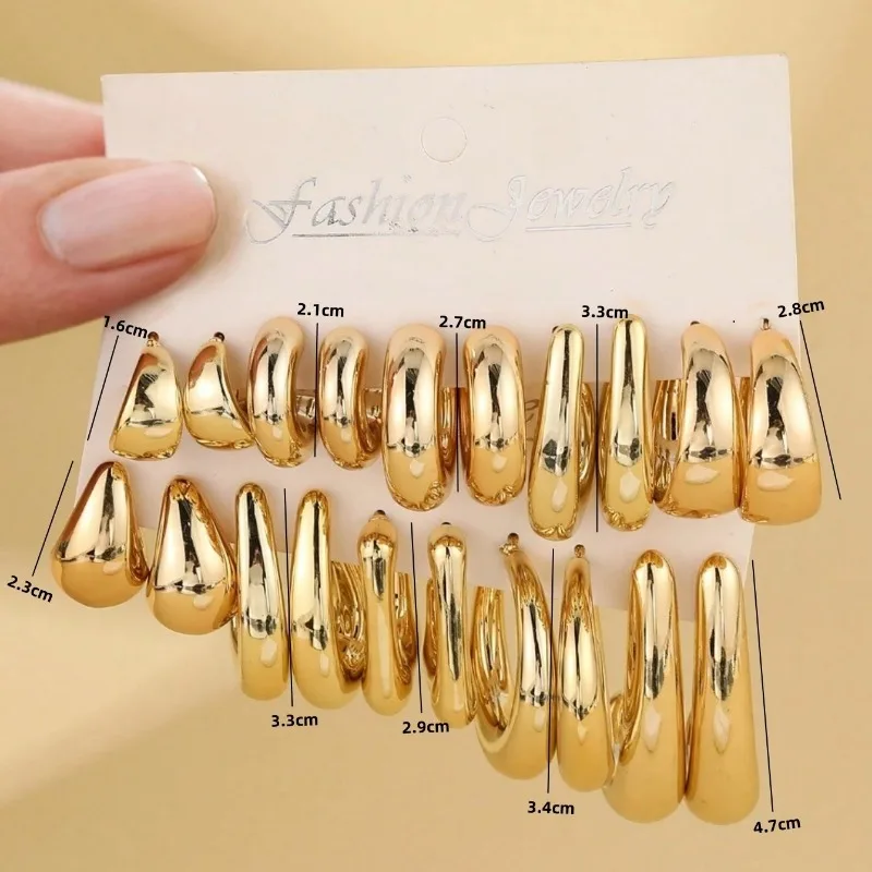 새로운 불규칙한 모양의 ABS 아크릴 골드 CCB 경량 귀걸이 세트, C자형 및 눈물방울 모양 10개/세트