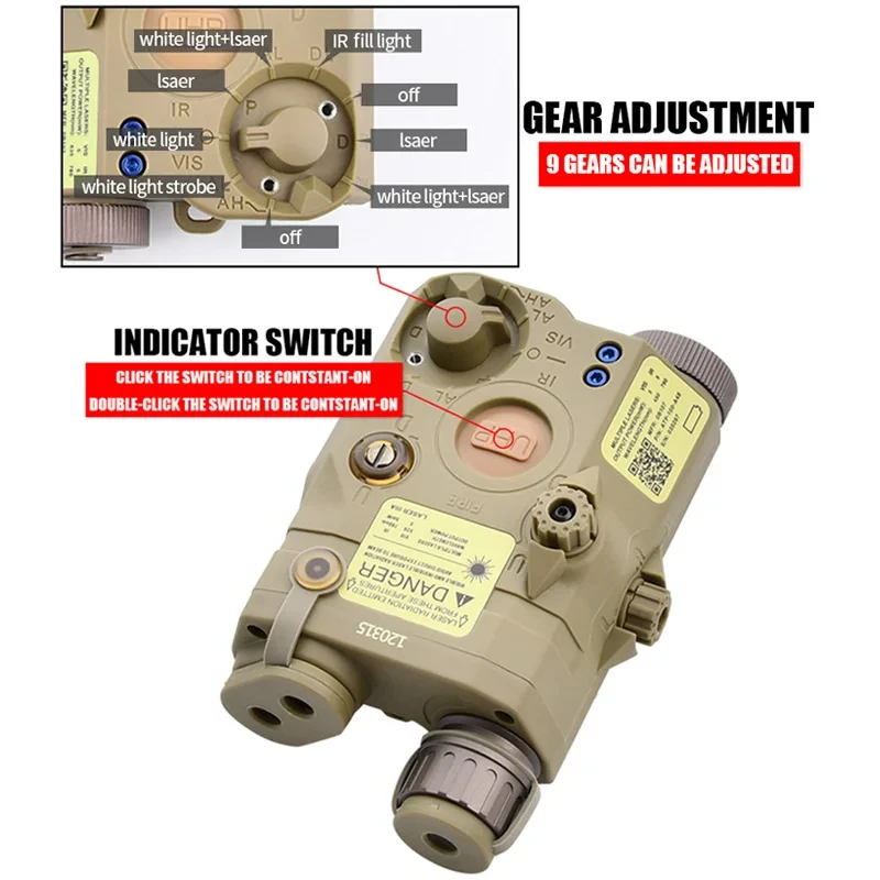 전술 에어소프트 PEQ-15 PEQ15 LA5C 레드 도트 그린 블루 IR 필 라이트 레이저 표시기 무기 스카우트 라이트 LED 스트로브 손전등 PEQ