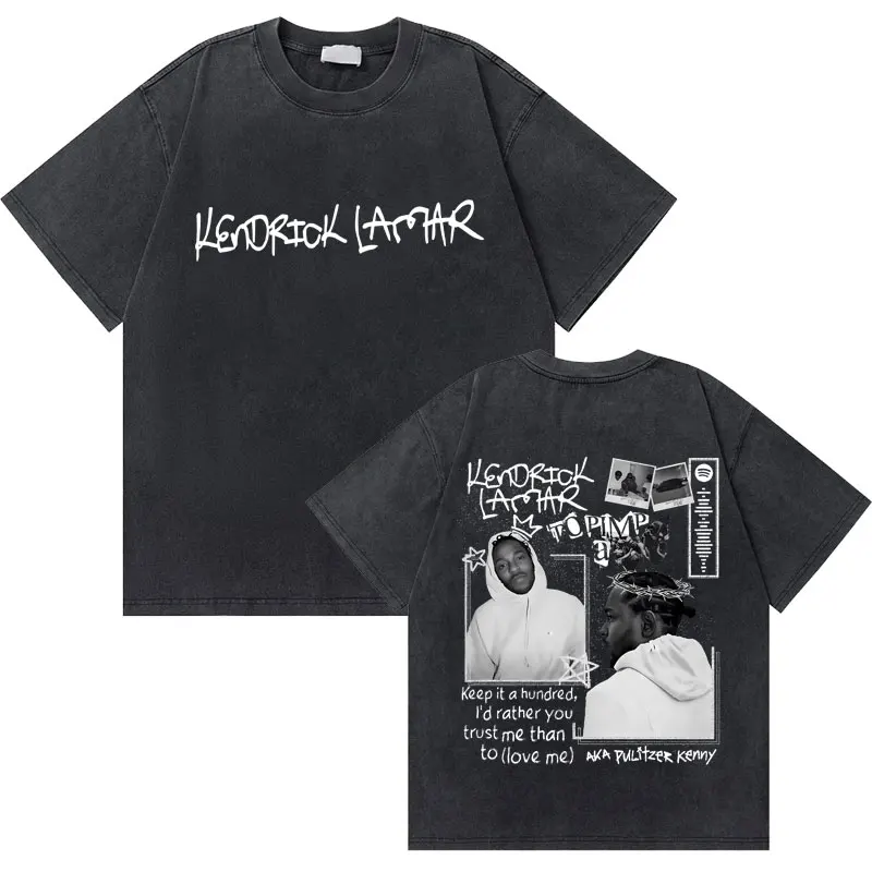 씻어 빈티지 랩퍼 Kendrick Lamar Good Kid Money Trees 티셔츠 남성 힙합 레트로 오버 사이즈 Tshirt 남성 패션 트렌드 T 셔츠
