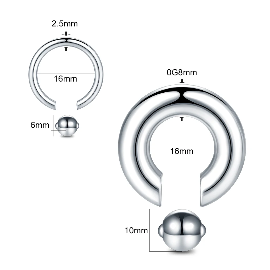 1Pc 스테인레스 스틸 대형 게이지 코 후프 링 포로 비드 Septum 링 BCR 코 피어싱 귀 확장기 귀걸이 바디 쥬얼리
