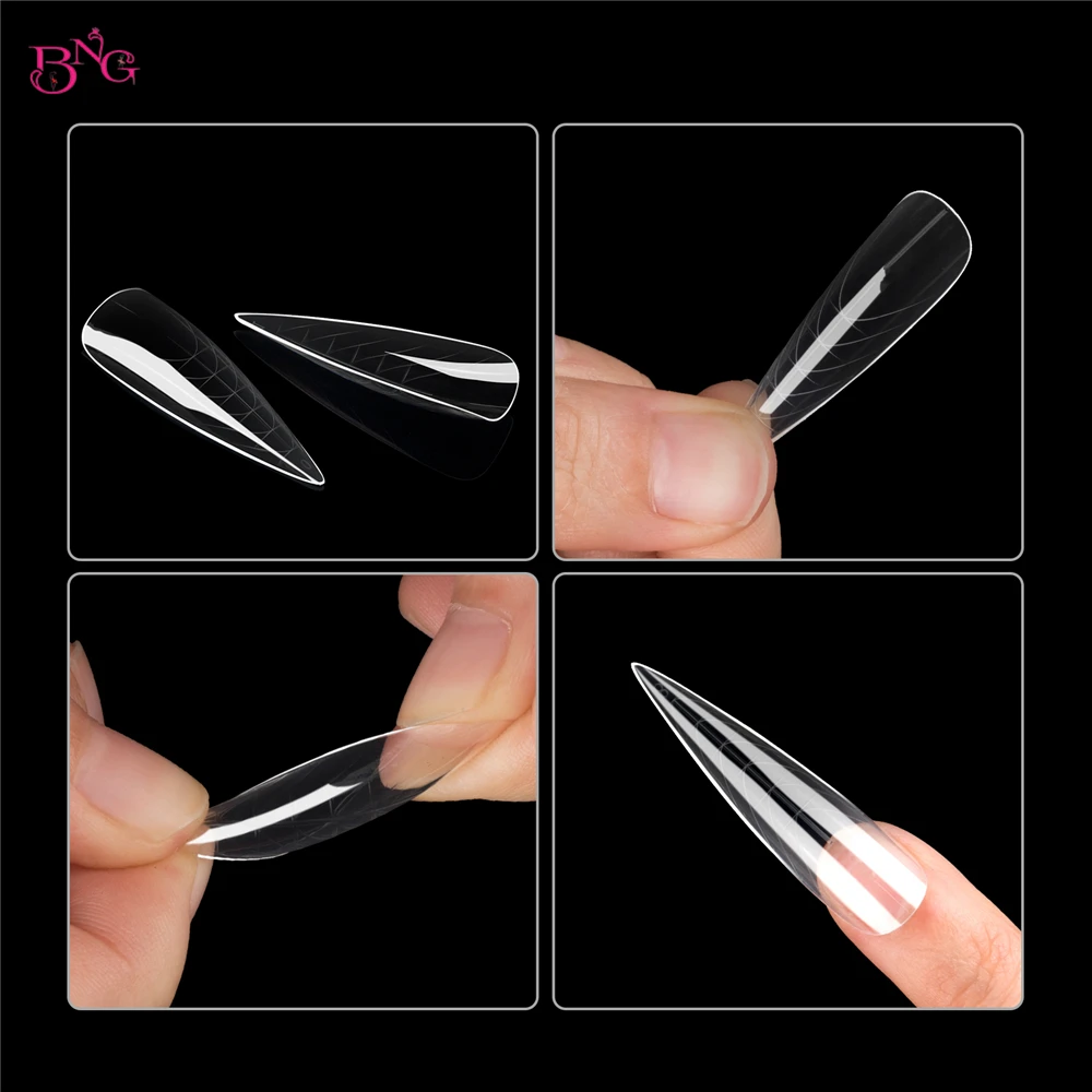 BNG 대형 75/150Pcs 폴리 확장 젤 용 듀얼 네일 폼 빌더 젤 솔리드 네일 젤 접착제 네일 아트 용 스틸레토 네일 몰드