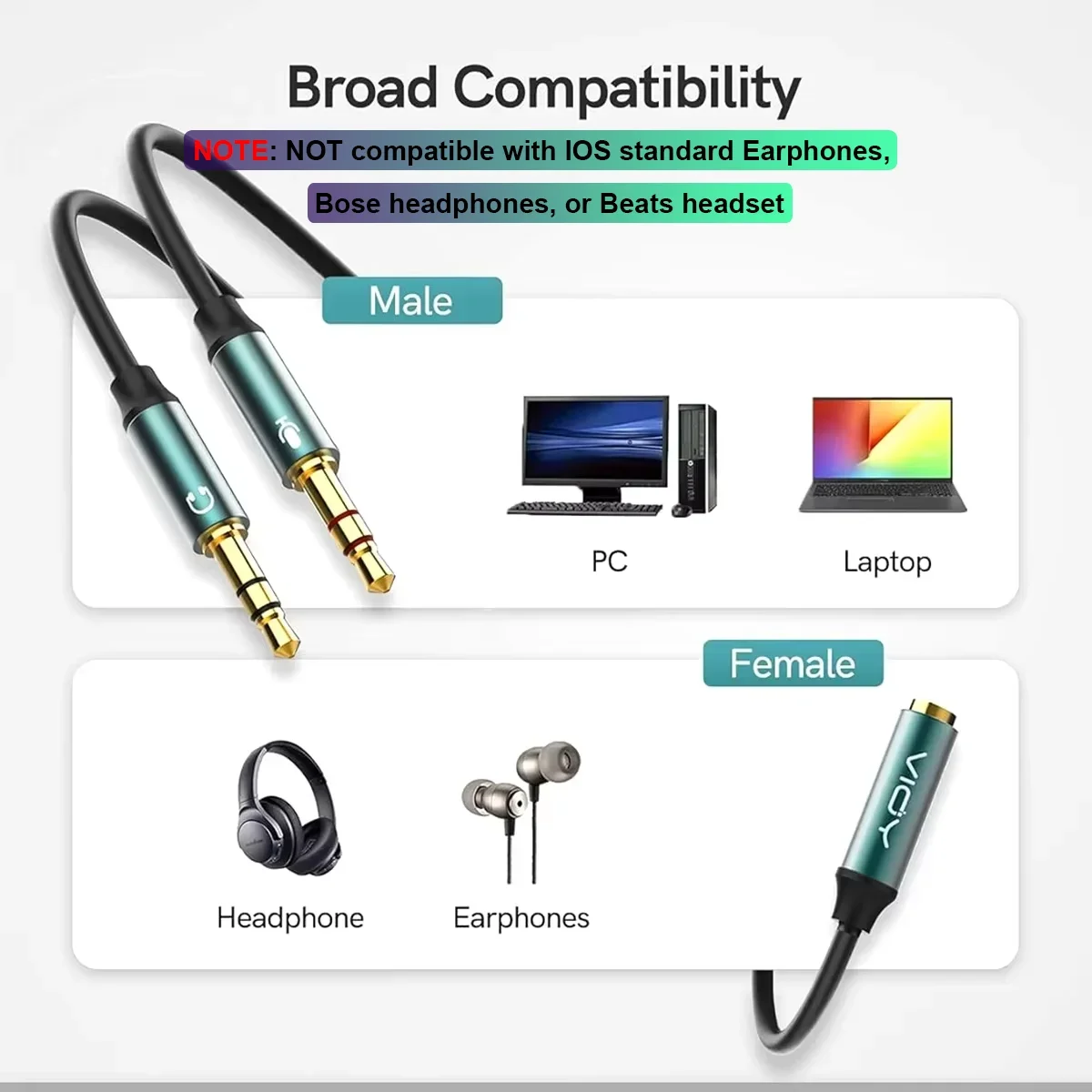 컴퓨터 잭용 헤드폰 분배기 3.5mm 여성 TRRS-2 남성 TRS 오디오 어댑터 케이블 게임용 헤드셋 PC 전화 노트북 등