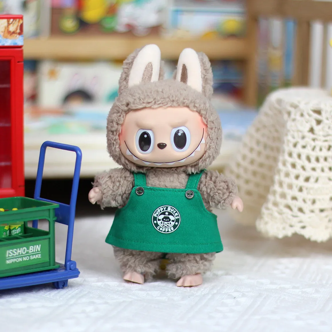 Labubu 17cm 옷 복장 액세서리 Labubu 인형 의류 아이 선물 감자 튀김 앞치마와 M 모자