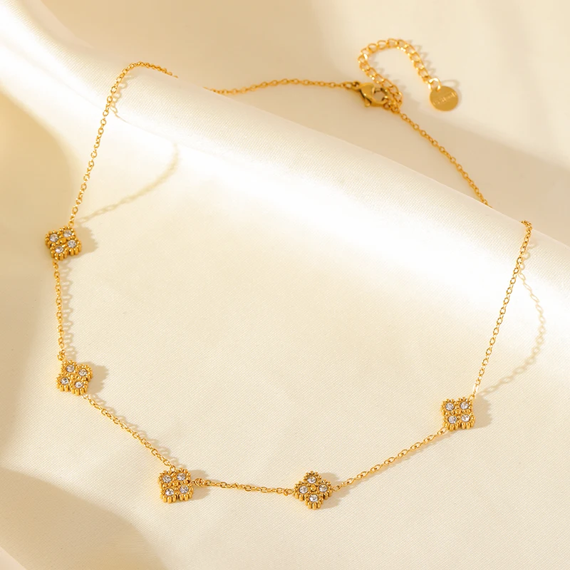 GANEMLY 316L 스테인레스 스틸 클로버 플라워 지르콘 목걸이, 여성용 2025 패션 쇄골 넥 체인, 방수 쥬얼리 선물