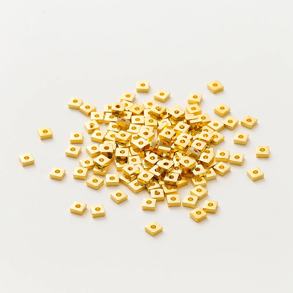 30-100Pcs 14K/18K 골드 컬러 도금 황동 2/3/4mm 플랫 스퀘어 스페이서 구슬 DIY 팔찌 목걸이 쥬얼리 액세서리 만들기