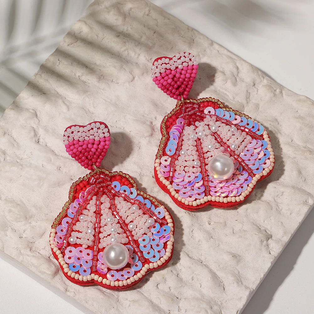 AENSOA 보헤미안 불가사리 랍스터 조가비 씨앗 비드 드롭 귀걸이 여성을위한 수제 해양 동물 귀걸이 여름 해변 보석